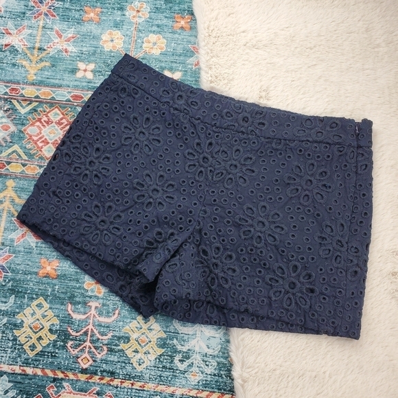 J. Crew Navy Embroidered Cut Out Shorts 0